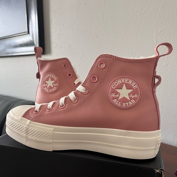 NWT Women's Converse Lift Hi leather sneakers with sherpa inside - Pink -A04256C - Picture 9 of 10